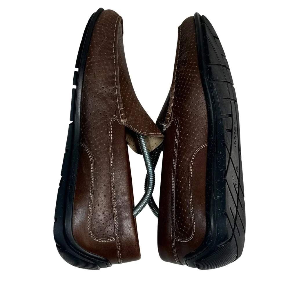 ECCO Men Brown Leather Perforated Moccasin Loafers EU 45 US 11-11.5 Driving Shoe